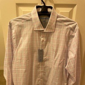 TWILLORY White/Pink plaid Performance Dress Shirt 17 34/35